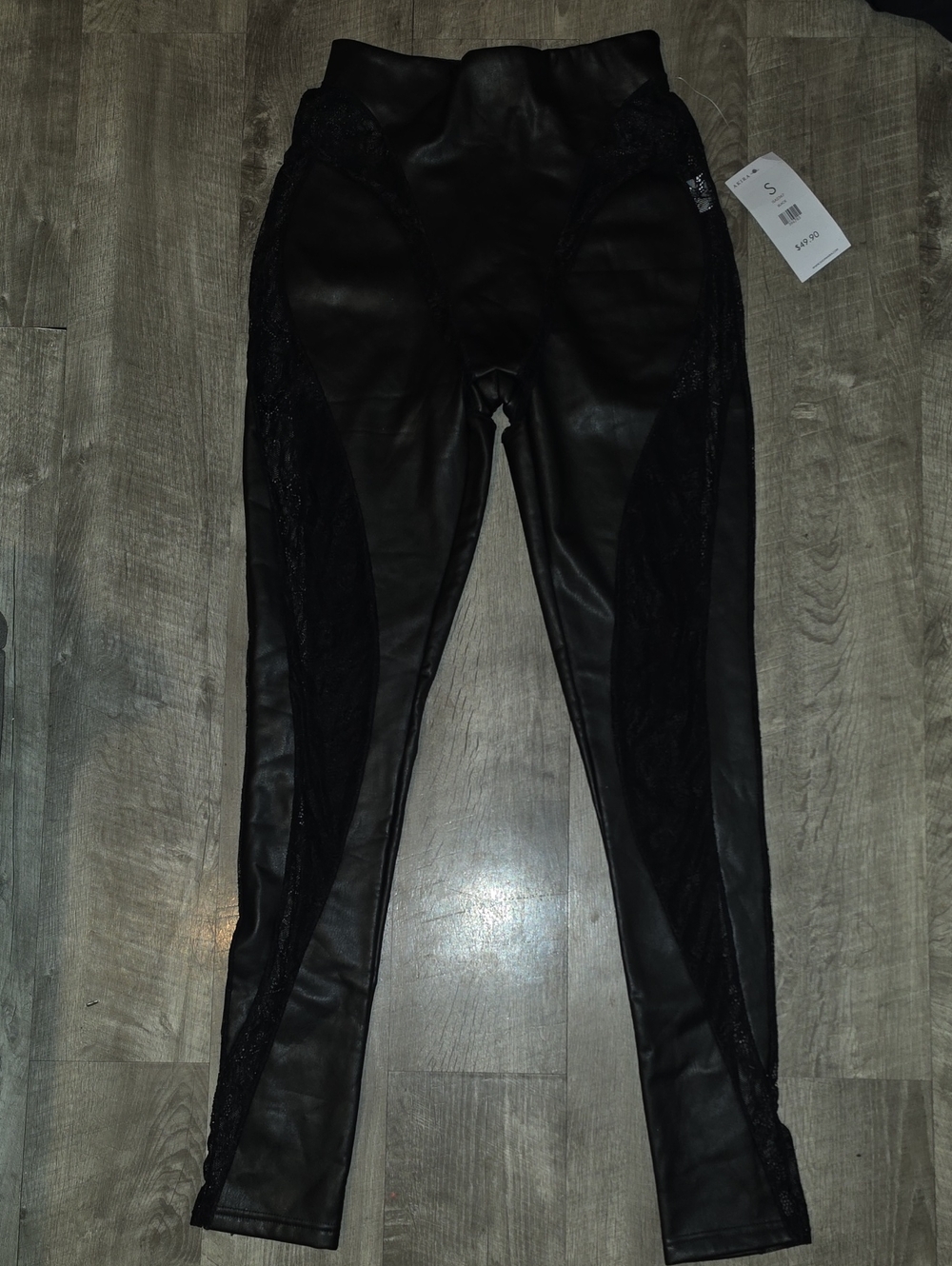 AKIRA Black Faux Leather Jeggings with Lace Panels